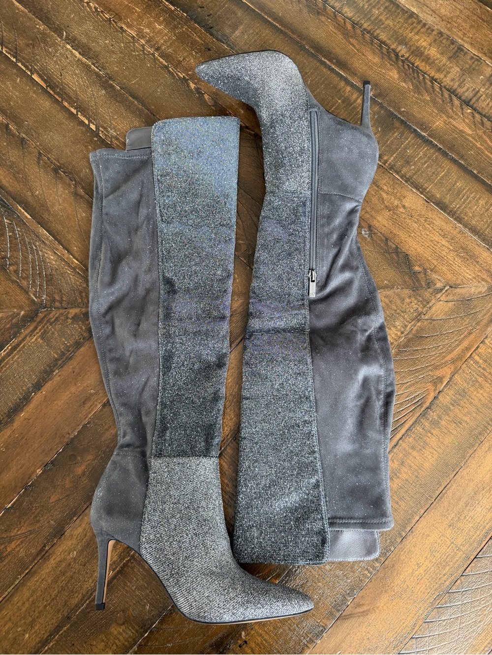 Jessica Simpson Amriena Metallic Gliter Grey Over-the-Knee Stiletto boots - Picture 5 of 9